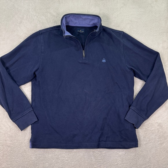 Brooks Brothers Mens Medium Pullover Sweatshirt Quarter Zip Blue Fleece Lined - Picture 1 of 7